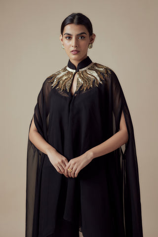 TARINI - Black Georgette Glass bead work Kaftan with Festive Palazzo pants