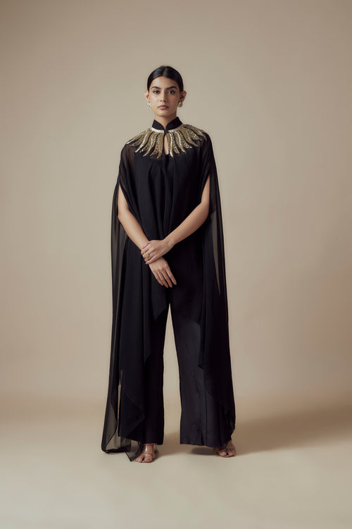 SAMARA - Black Georgette Glass bead work Kaftan with Festive Palazzo pants