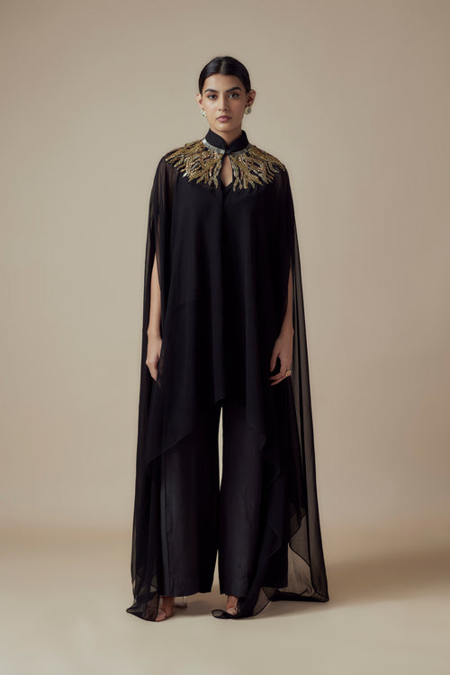 TARINI - Black Georgette Glass bead work Kaftan with Festive Palazzo pants