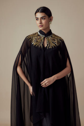 CIARA - Black Georgette Glass bead work Kaftan with Festive Palazzo pants