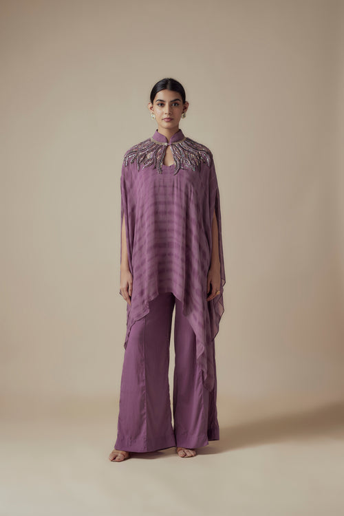 BRIANA - Lavender Tie & Dye Crepe Glass bead work Kaftan with Festive Palazzo Pants