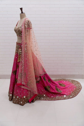 Coral pink Lotus Motif Jacket with Anarkali