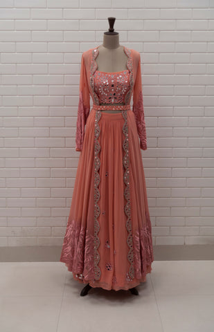 KYLA - Triple Layered Sharara, Stone Embellished Belt & Intricately Embroidered Cape