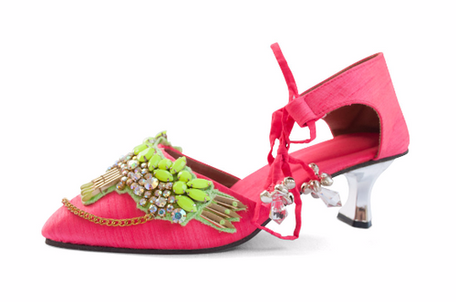 Pink Tinkerbell on kitten heels  - 100% handmade Shoe