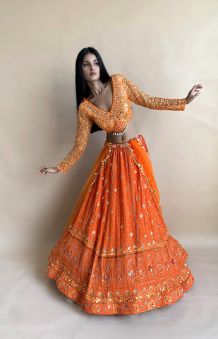 YANA: Yoshita Couture Orange Tie and Dye Sharara