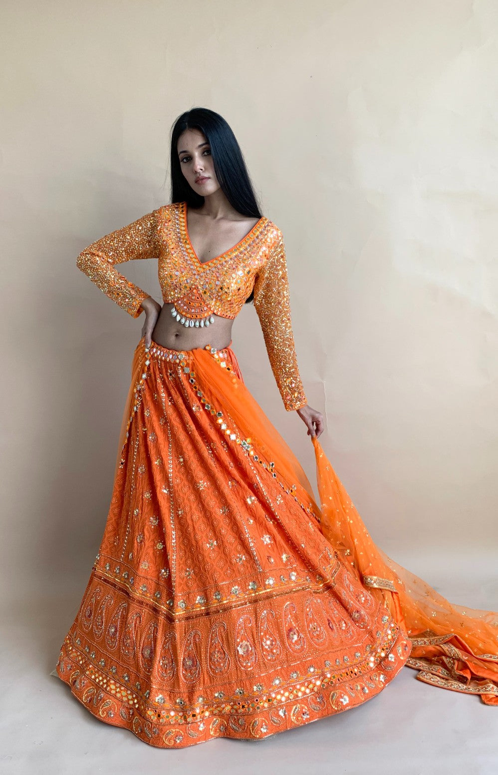 Photo of Turquoise and Orange Lehenga | Orange lehenga, Lehenga designs,  Indian attire