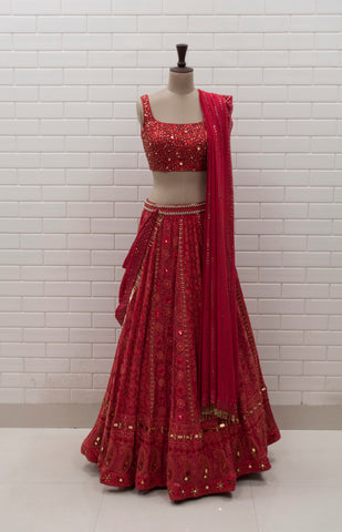 ARISTA - Rose Gold Chikankari Mirror Work Lehenga