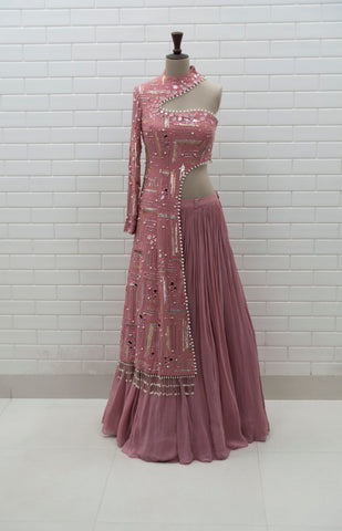 REBECCA - Greyish Blue Zig Zag Lehenga, Densely Embroidered Blouse & Dupatta