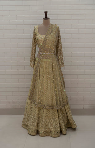 ARISTA - Rose Gold Chikankari Mirror Work Lehenga