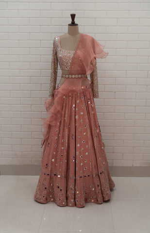 LARISA - Hand embroidered Chikankari Lehenga & Tulle Dupatta