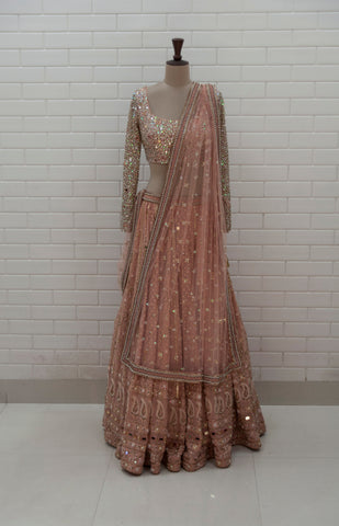 LARA - Pink Thread & Mirror work Georgette Kaftan with Festive Palazzo pants