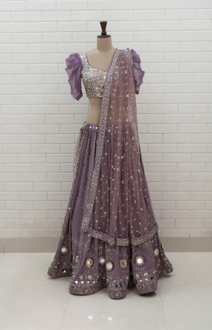 ARISTA - Rose Gold Chikankari Mirror Work Lehenga