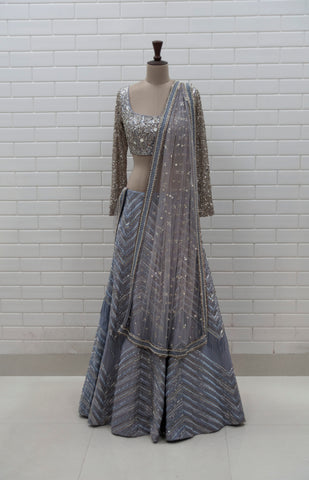 Indigo: Yoshita Couture Tie and Dye Blue Dhoti Blouse