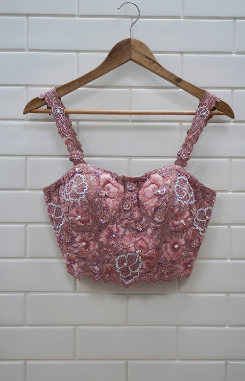 YC - Dusty Pink Floral Sleeveless Cutwork Blouse