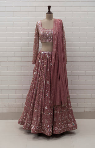 ZAREEN - Dusty Pink Cut Out Geometric Jacket & Lehenga