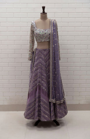 LARISA - Hand embroidered Chikankari Lehenga & Tulle Dupatta