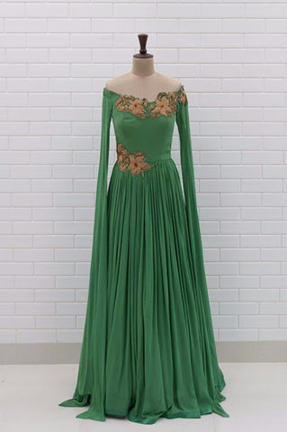 SAVIA : Off shoulder pleated gown with Floral Sequins and Beads embroidered flaired collar