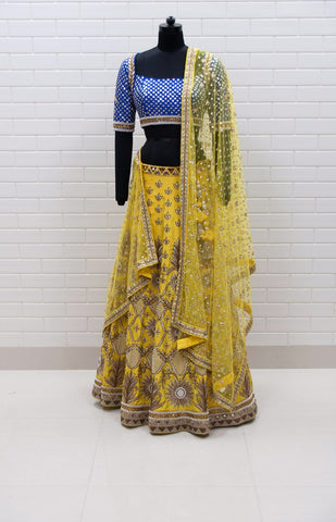 Peach Lehenga with Mirror Corset and Kundan cowl jacket